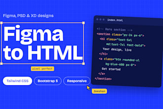 convert figma to html, psd to html with tailwind css or bootstrap