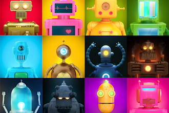 create 3d illustration cartoon funny robot or cyber creature