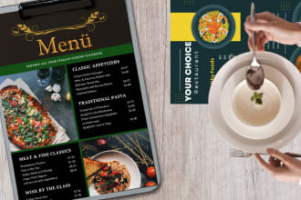 provide food menu card design and restaurant menu design