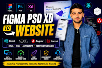 convert figma, PSD, xd designs into responsive website using react or htm