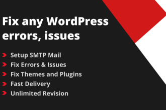 fix any wordpress errors, issues, bugs and setup smtp mail