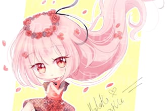draw your character in pastel cute chibi art style