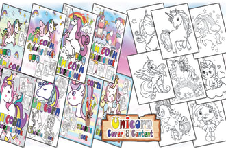 do unicorn kids coloring book cover and  interior design for KDP