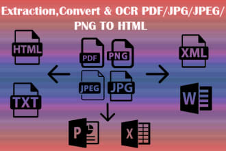 convert extraction PDF to HTML,XML,txt,excel,word,jpeg,jpg,png,image