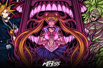 draw custom badass cartoon or anime tshirt design