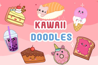 draw cute kawaii doodles, stickers illustrations