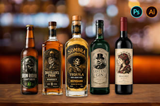design unique beer, whiskey, wine labels
