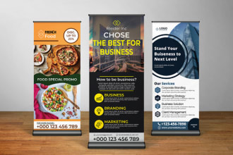 design modern roll up, x stand and retractable banner