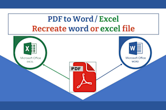 convert pdf to word, google docs, excel, typing  task