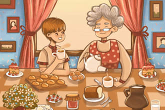 create a lovely caricature family portrait drawing