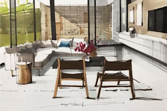 create an interior design mood board and furniture layout