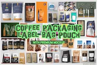 do coffee, chocolates, tea label pouch bag design with premium mockup