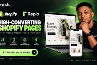 design shopify replo landing page, product page or store