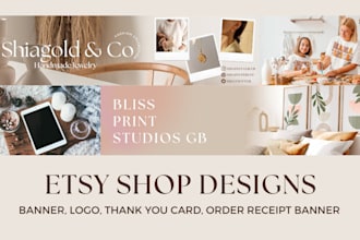 design luxury etsy shop banner, logo, thank you card, or order receipt banner