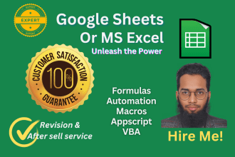 automate google sheets, ms excel using formulas, appscript, macros