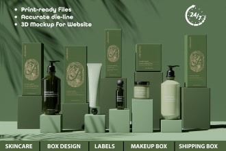 create cosmetic and skincare label and package design with mockup