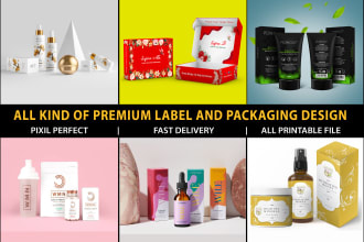 do all type product packaging, label and sticker design with mockup