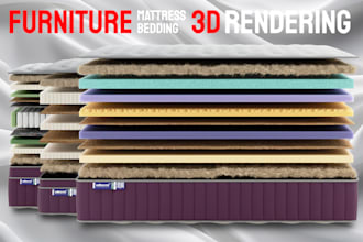 do mattress, duvet, pillow 3d rendering, exploded view