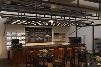 design 3d rendering for interior room, restaurant, coffee shops