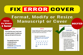 fix the error cover, manuscript, format, resize, modify, edit the cover