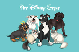 draw your cute pet into disney cartoon portrait style