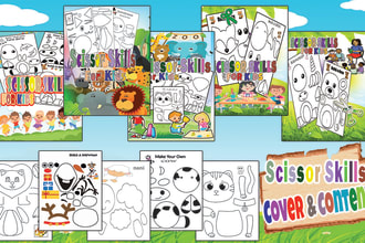do scissors skills for kids coloring cover and  interior book design for KDP