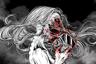 draw detailed dark art illustration with my style