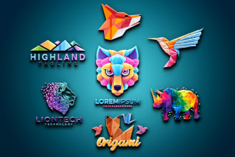 create colorful geometric, origami, polygonal, line art, mountain logo design