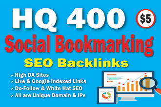 do 400 social bookmark SEO backlinks for URL fast index and ranking