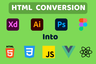 convert psd to html, figma to html, xd to html responsive bootstrap