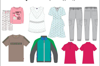 do tech pack, flat sketch, technical sketch of garments