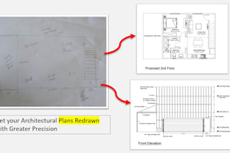 redraw any architectural 2d floor plans, elevations and section details