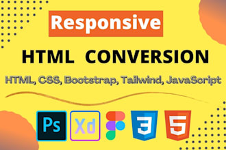 convert psd to html, css, bootstrap, tailwind with responsiveness