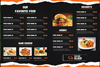 create attractive food menu, digital menu and food flyer design in 12 hours
