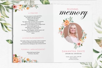 design funeral programs, memorials, corporate, obituary and church flyers