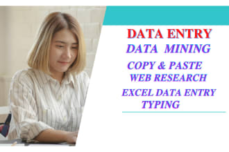 do data entry, excel copy paste work, scraping, typing