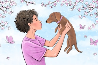 draw cute illustration of people, animal character