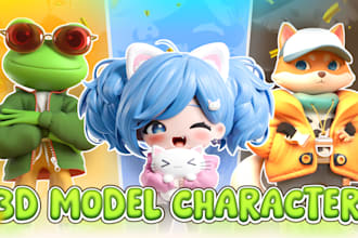 create cute 3d model character modeling, printing, game on blender