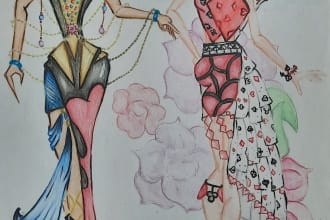 prepare fashion model sketch, fashion sketch, and fashion illustration