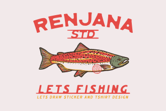 draw retro fun fishing design