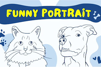 draw funny cute dog cat pet outline portrait