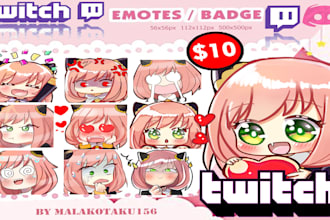 draw custom chibi twitch emotes and sub badges