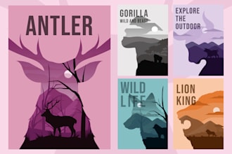 design a professional poster wildlife outdoor double exposure