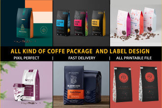 do premium quality coffee package, label and sticker design