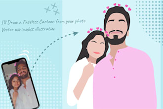draw a faceless cartoon, minimalist portrait illustration