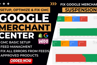 setup shopping ads and fix google merchant center errors, gmc suspension