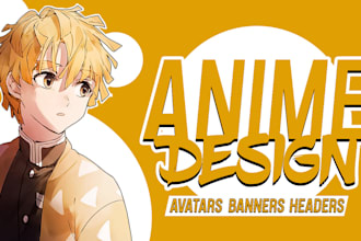 design attractive anime banner, header, avatar