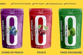create eye catchy stand up pouch and food packaging design