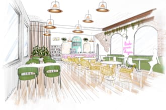 design or create your sketch into a watercolor drawing