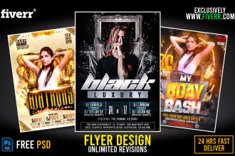 do party, event, club, church, business flyer design, postcard in 12hrs